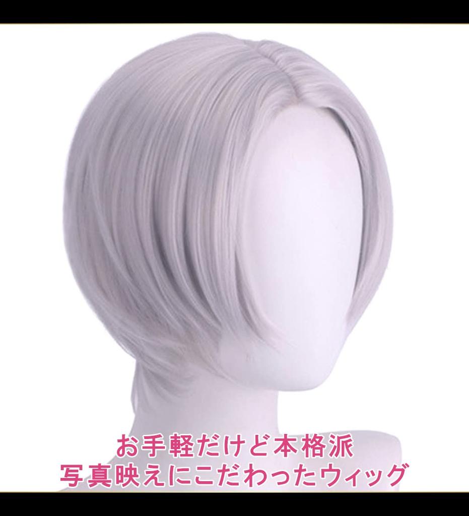 CaseEden Cosplay Wig, Short, 30cm, Center Part, Heat Resistant, Silver, Includes 2 Wig Nets