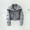 New down jackets for women in autumn and winter, ultra-short foreign style, large lapel neck, knitted splicing, white duck down jacket thickened