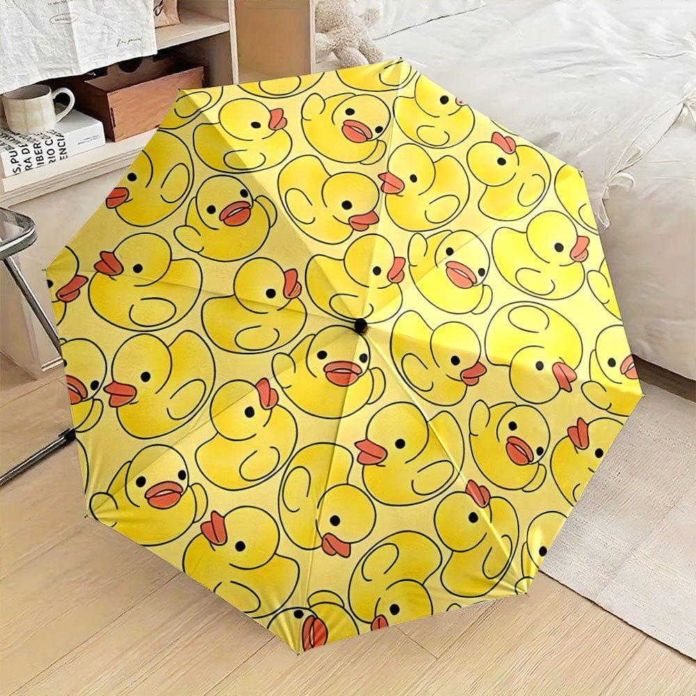 

Automatic Folding Umbrella Yellow rubber duck pattern. Portable collapsible design, casual outdoor accessory, Christmas birthd (as the picture,iron&8K)