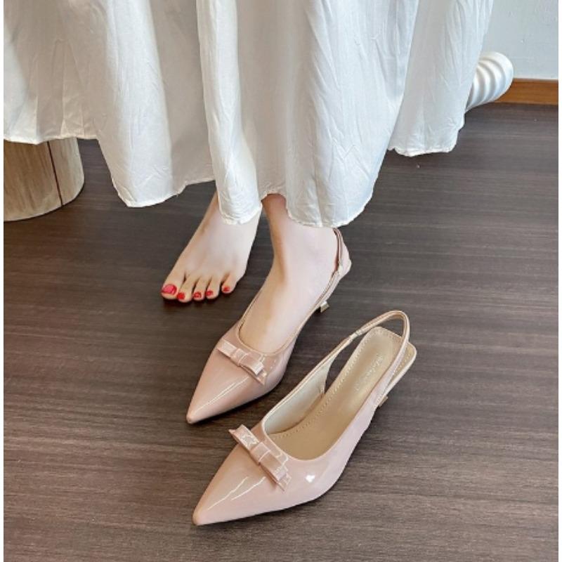 Summer 2025 Large Size Fashionable Pointed Toe Butterfly Knot Slip-On Comfortable Overhead Semi Slippers for Women