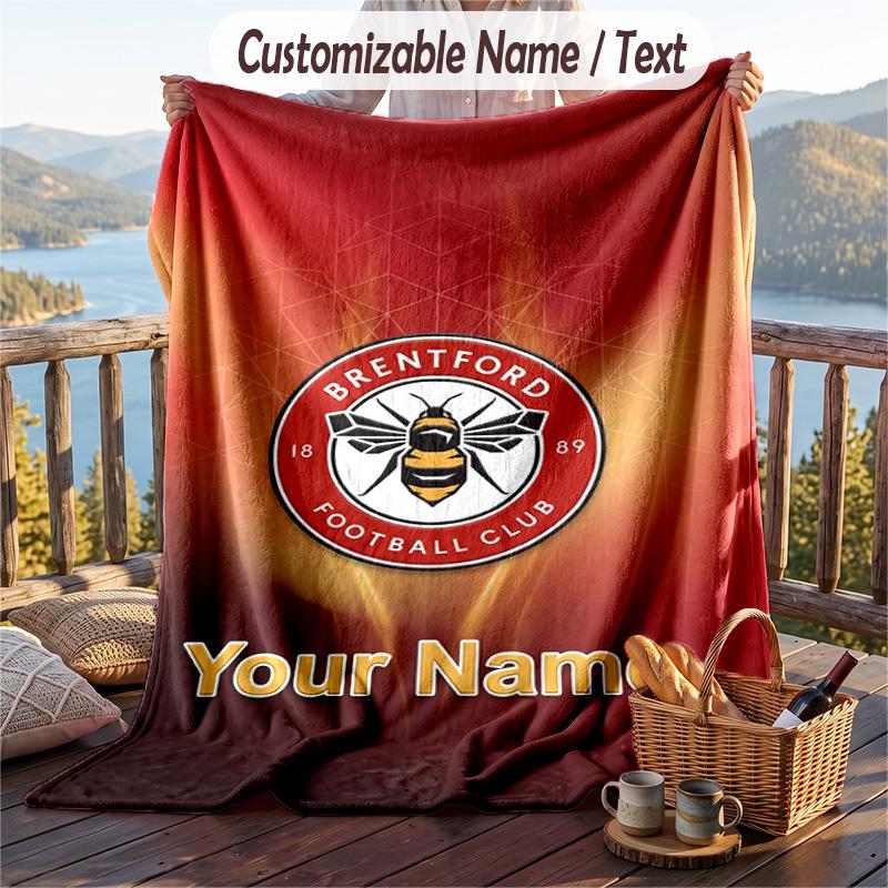 Coperta di Flanella Stampa Calcio Brentford Testo Nome Personalizzato Morbido Plaid per Divano Letto