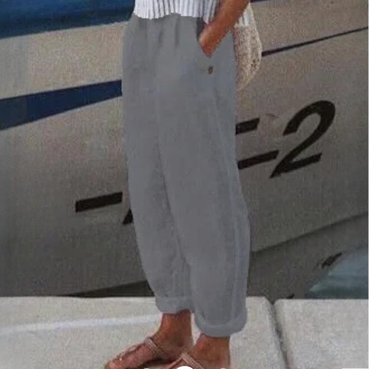 

GMXIA Легкие повседневные брюки из хлопка и льна прямого кроя с карманами XXXL серый