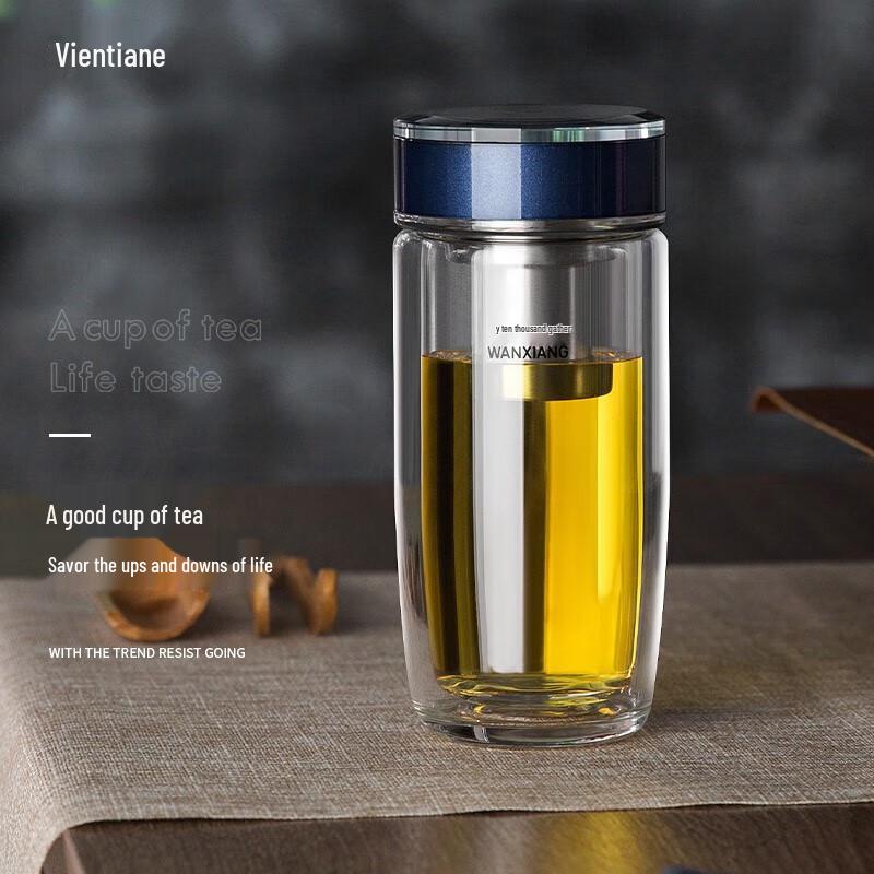 WANXIANG Double-Layer Portable Glass Tea Cup