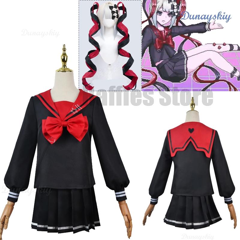 Needy Girl Overdose Black JK Cosplay Costume Wig Game Needy Girl Overdose Cosplay KAngel Black School Uniform Skirt Jirai Kei