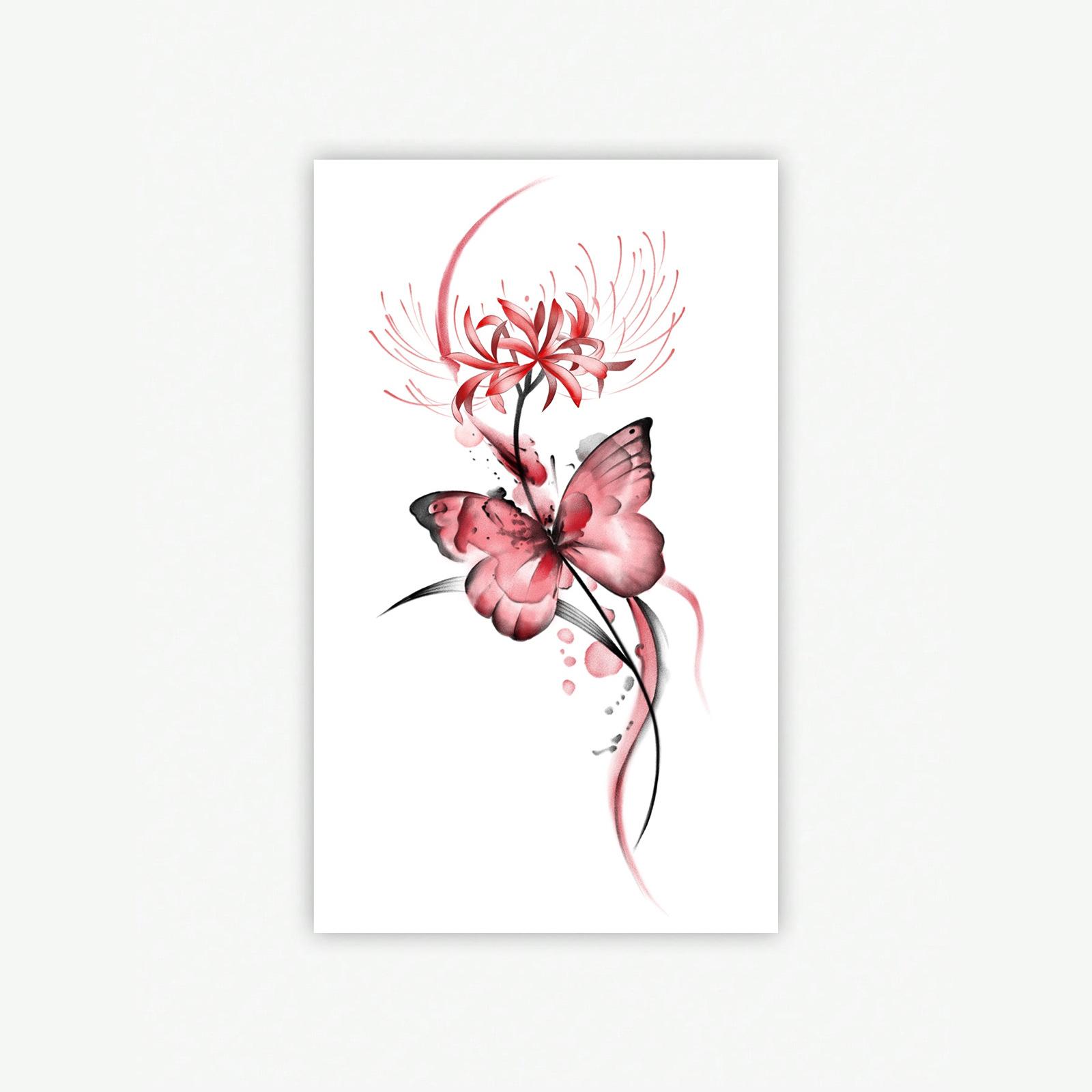 

Higan Flower Butterfly Tattoo Sticker, Waterproof And Long-Lasting Simulation, Girls National Style Flower Arm Tattoo Sticker 9*15