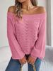 Real Shot 2025 Autumn/Winter Off-Shoulder Lantern Sleeve Sweater - Women's Solid Color Casual Wear