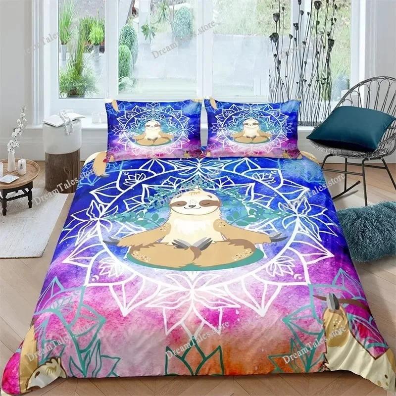 Funda nórdica de meditación de chakras bohemios, juego de cama de yoga con temática relajante, funda de edredón de loto con mandala exótico, decoración para dormitorio tamaño king