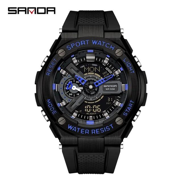Sanda 3170 Fashion ABS Digital Waterproof Outdoor Chronograph Electronic Sport Watch TPU Strap Hand Light Function Montre Homm
