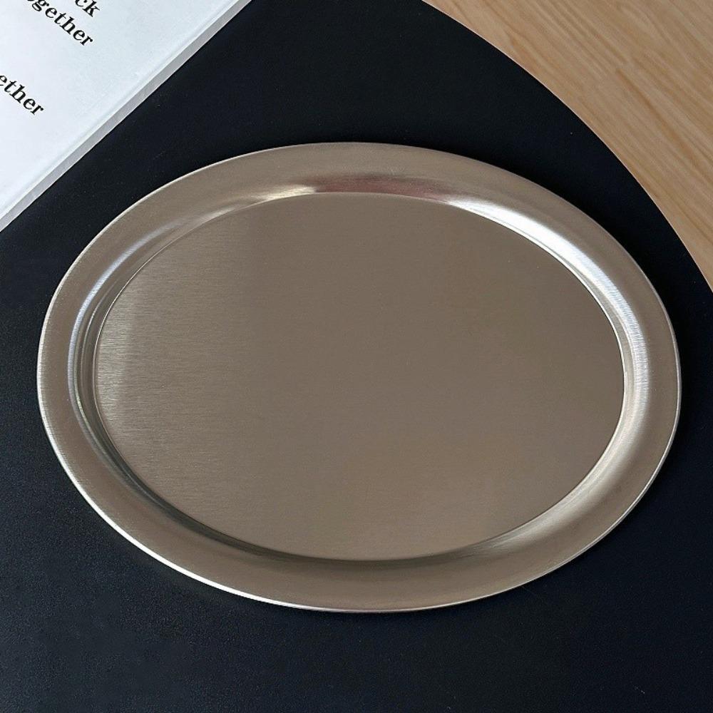 New Stainless Steel Cake Tray Oval Silver Dessert Plate Minimalist Multi-Size Dinner Plate Home Decoration