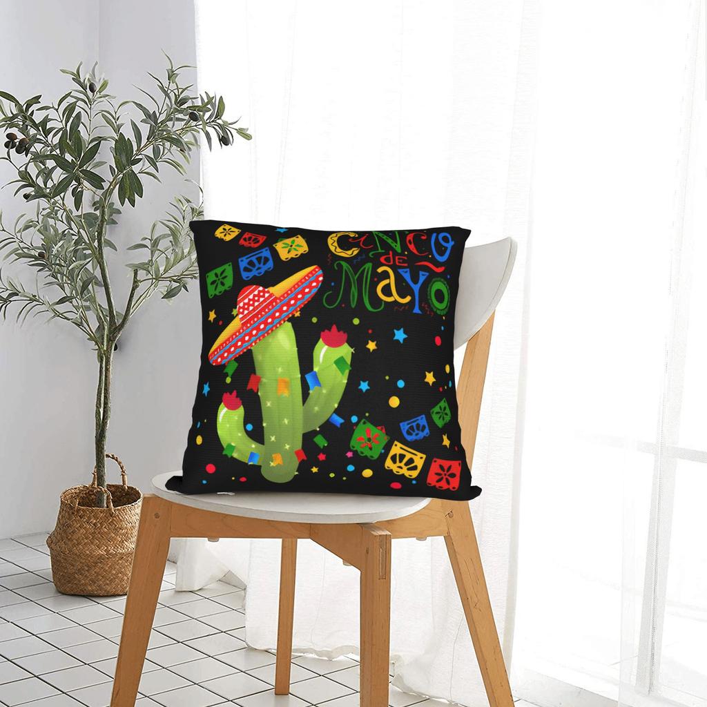 Let'S Fiesta Party Printed Pillow Case Mexican Amigo Cinco De Mayo Sombrero Comfy Pillow Cover Novelty Pillowcases