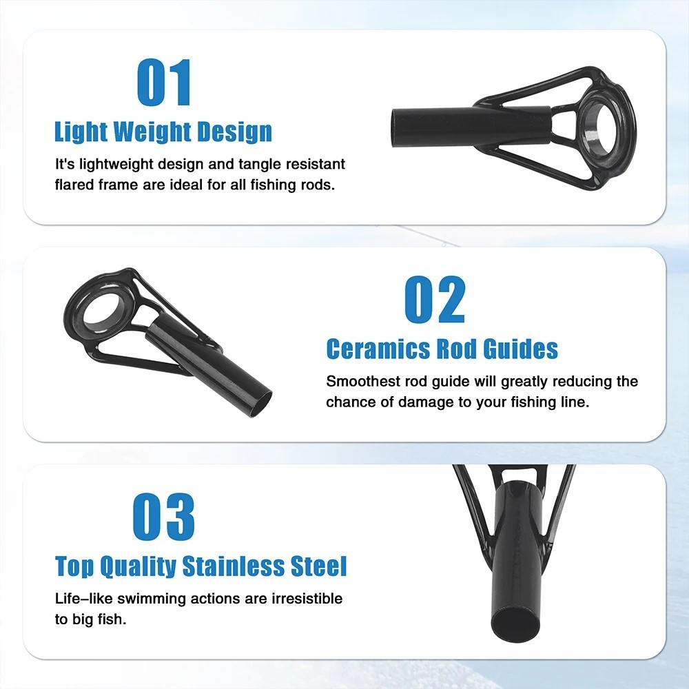 48Pcs Fishing Rod Tip Guides Repair Kit Stainless Steel Frames Ceramic Ring for Spinning Casting Saltwater Freshwater Fishing