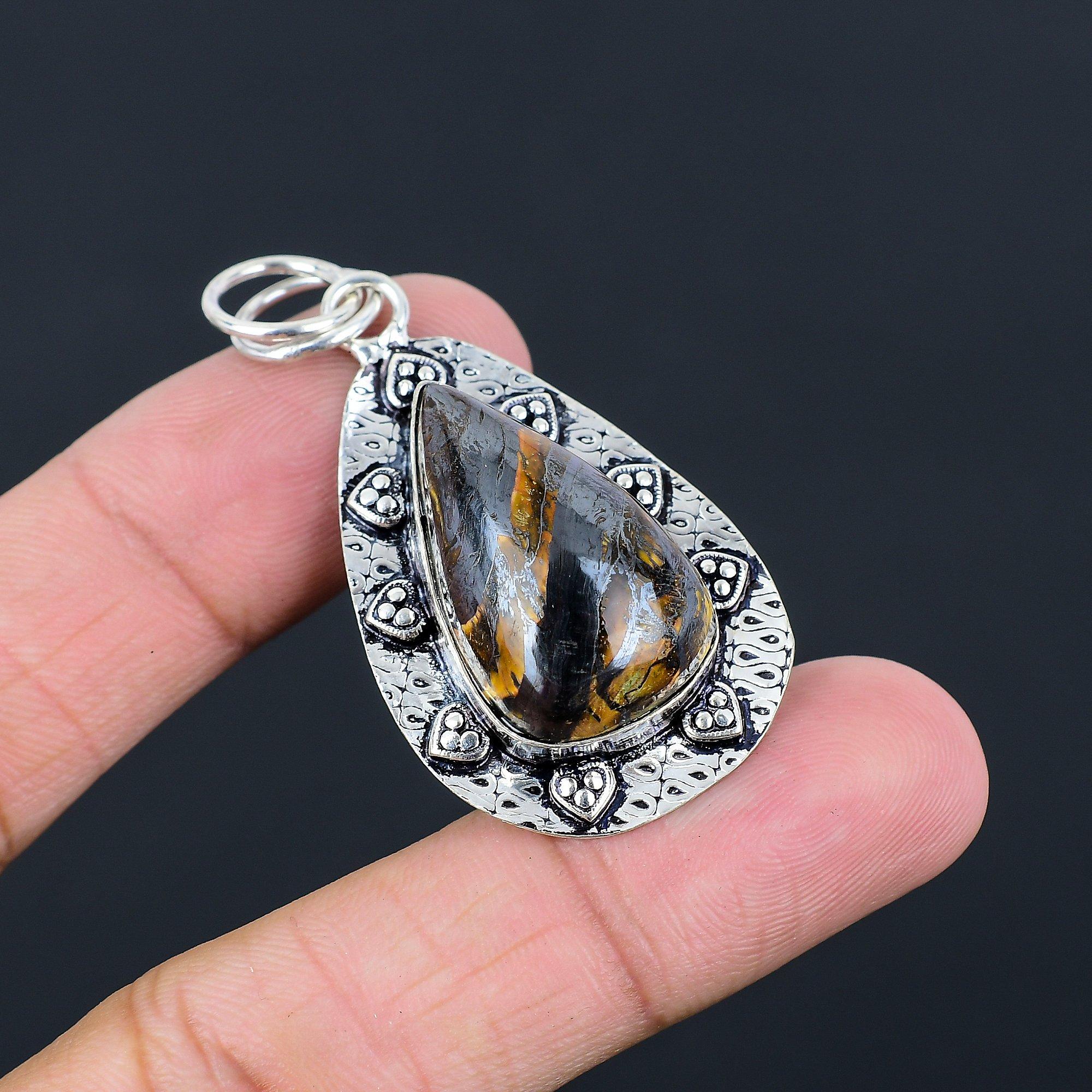 Natural Iron Tiger Eye 925 Sterling Silver Bezel Elegant Engagement New Pendant