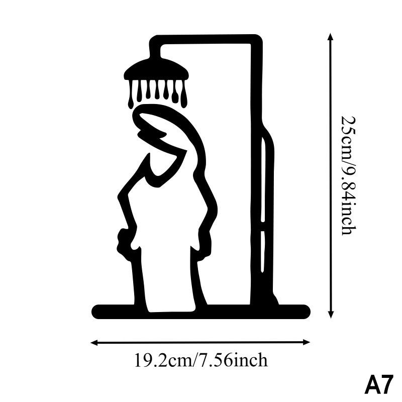 Minimalistický kovový koupelnový znak Ornament Symbol toalety Sprchová figurka Dveřní umělecký znak Domácí nástěnná umělecká dekorace Humorný design