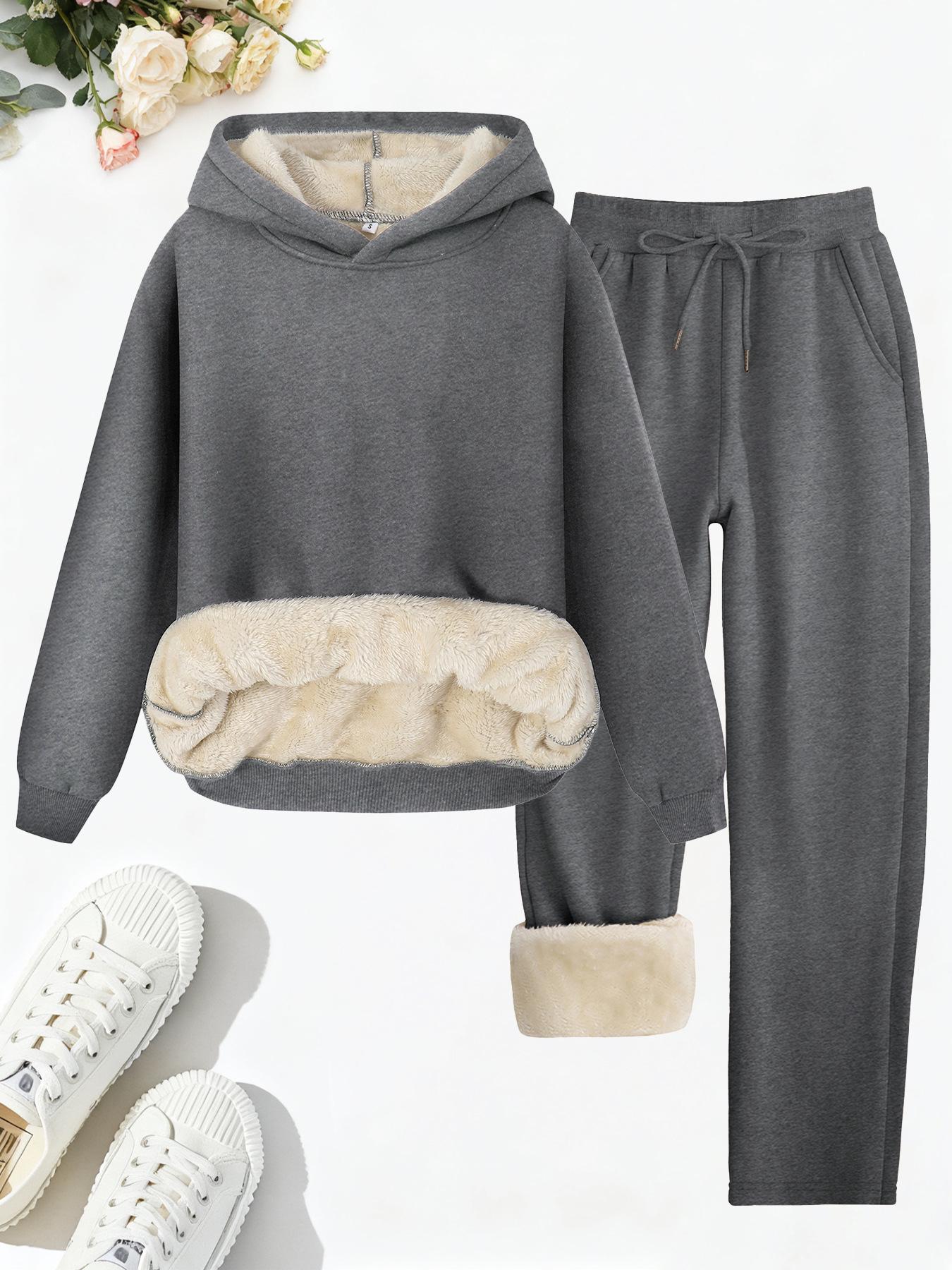 

Модный зимний худи из овечьей шерсти с капюшоном и флисовые брюки прямого кроя US XL