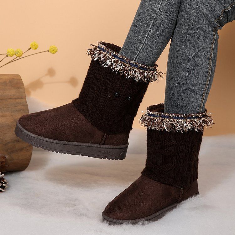 Fleece Warm Comfortable Versatile Fashion Casual Women's Shoes 2025 Autumn and Winter New Lace Buckle Knitted Snow Boots Women