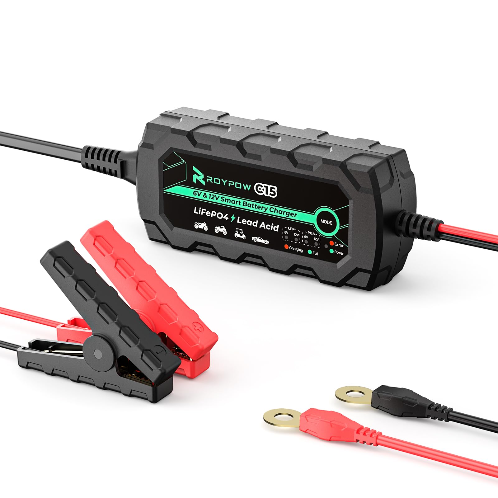 

RoyPow LiFePO4 Капельная зарядка с LED-индикацией активации, защитой от обратной полярности, короткого замыкания и перегрузки по току, 14.4В/1А, 7.2В/1А, Зарядка, Индикация, Полярность, Цепь, чёрный