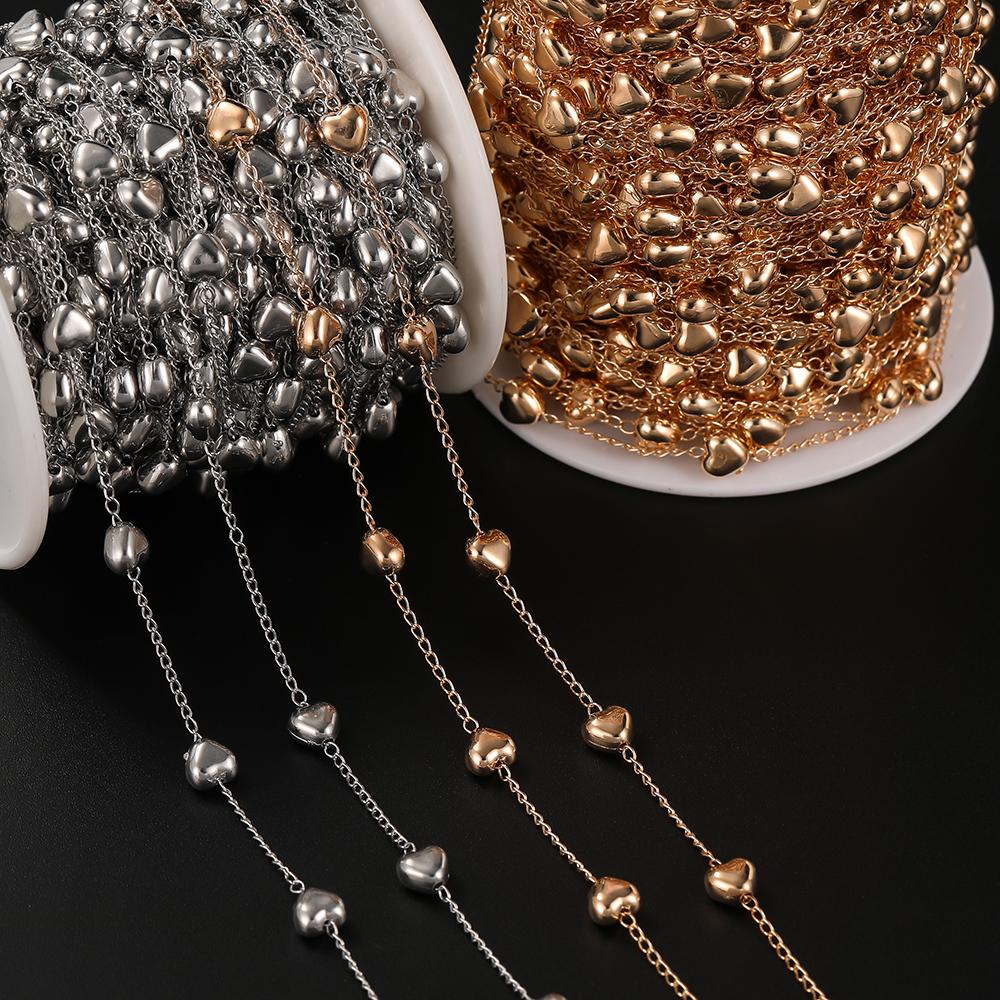 2m Copper Chains With CCB Peach Heart Charms Chains for Handmade DIY Necklace Bracelet Jewelry Making Chains