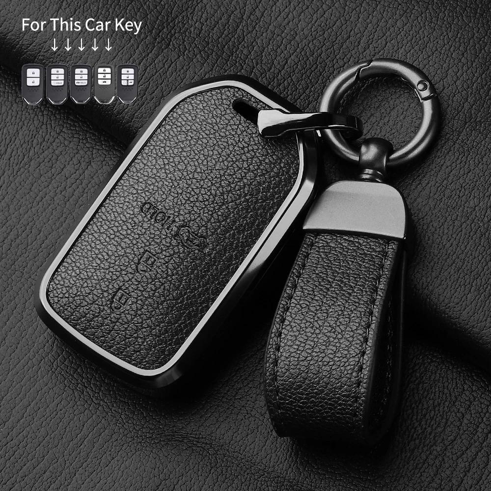 Aluminum Alloy Goatskin Car Key Case Cover For Honda Crv Cr-V Fit Civic Accord Hr-V Hrv City Odyssey Xr-V Auto Keychain