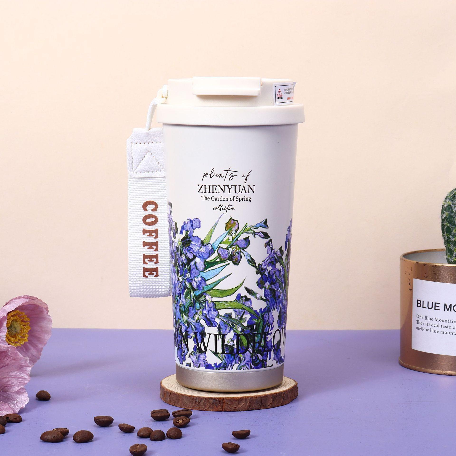 

Lily of the Valley Stainless Steel Insulated Coffee Cup - Large Capacity, Portable, with Straw for Outdoors 500 ml