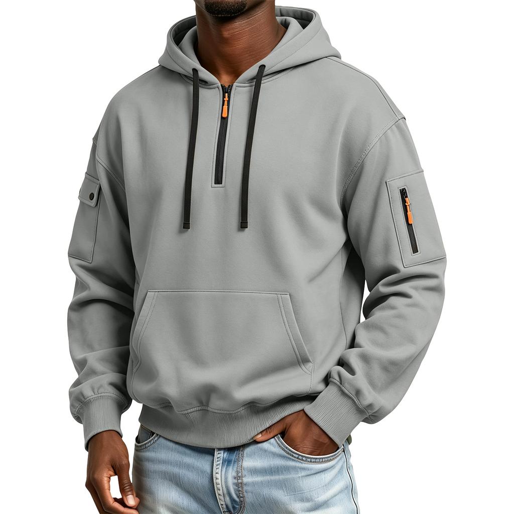 Herren Kapuzenpullover mit Ärmeltaschen-Reißverschluss Lässiger Pullover für den täglichen Gebrauch