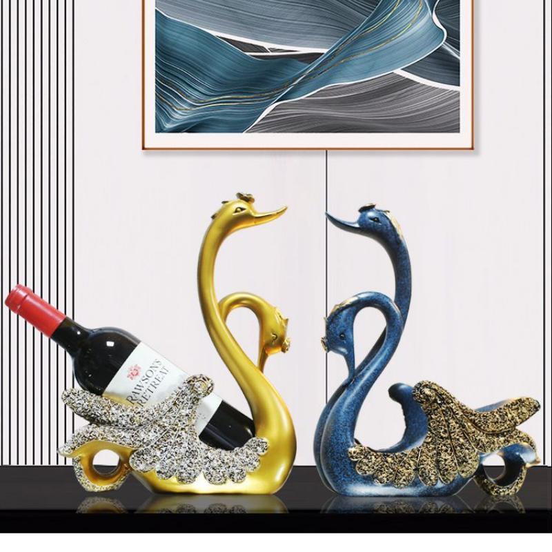 European Swan Wine Rack Ornaments Resin Swan Couple Statue Home Living Room Table Wine Cabinet  Animal Figurines Decorations