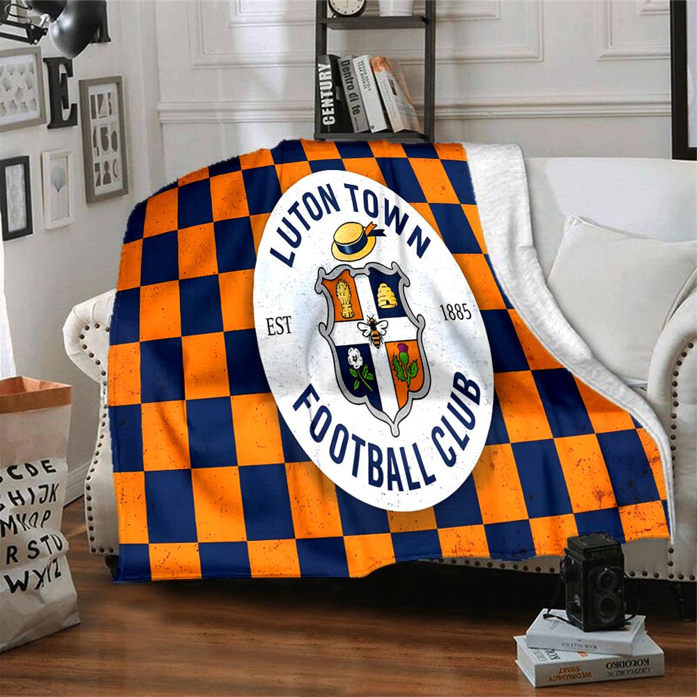 Luton Town Crest Flannel Blanket, Soft Polyester, Modern Design, All-Season for Camping, Travel, Gifts for holidays or birthdays