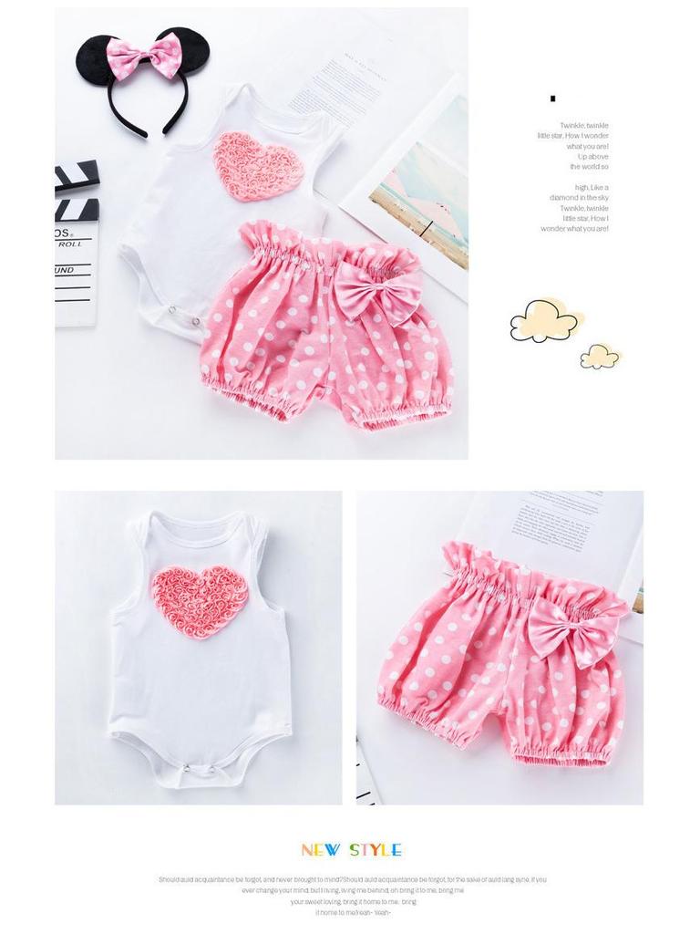 Set de salopete și pantaloni scurți Cartoon Love pentru fetițe