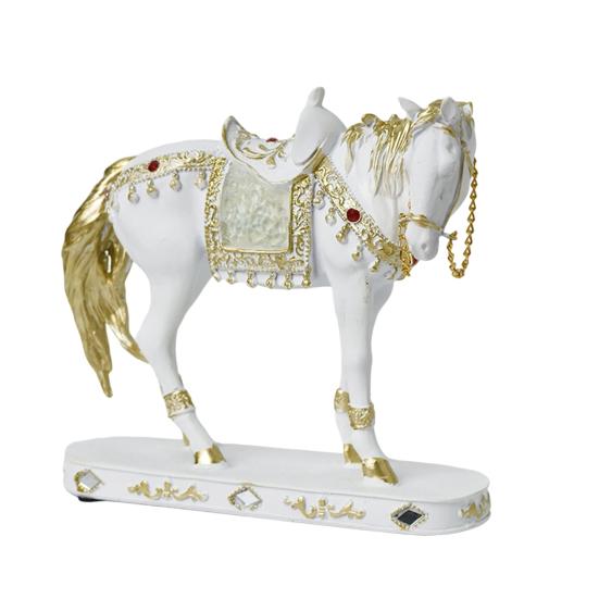 Retro Horse Statue Desktop Artistic Horse Figurine with Base Golden Painted Resin Horse Sculpture