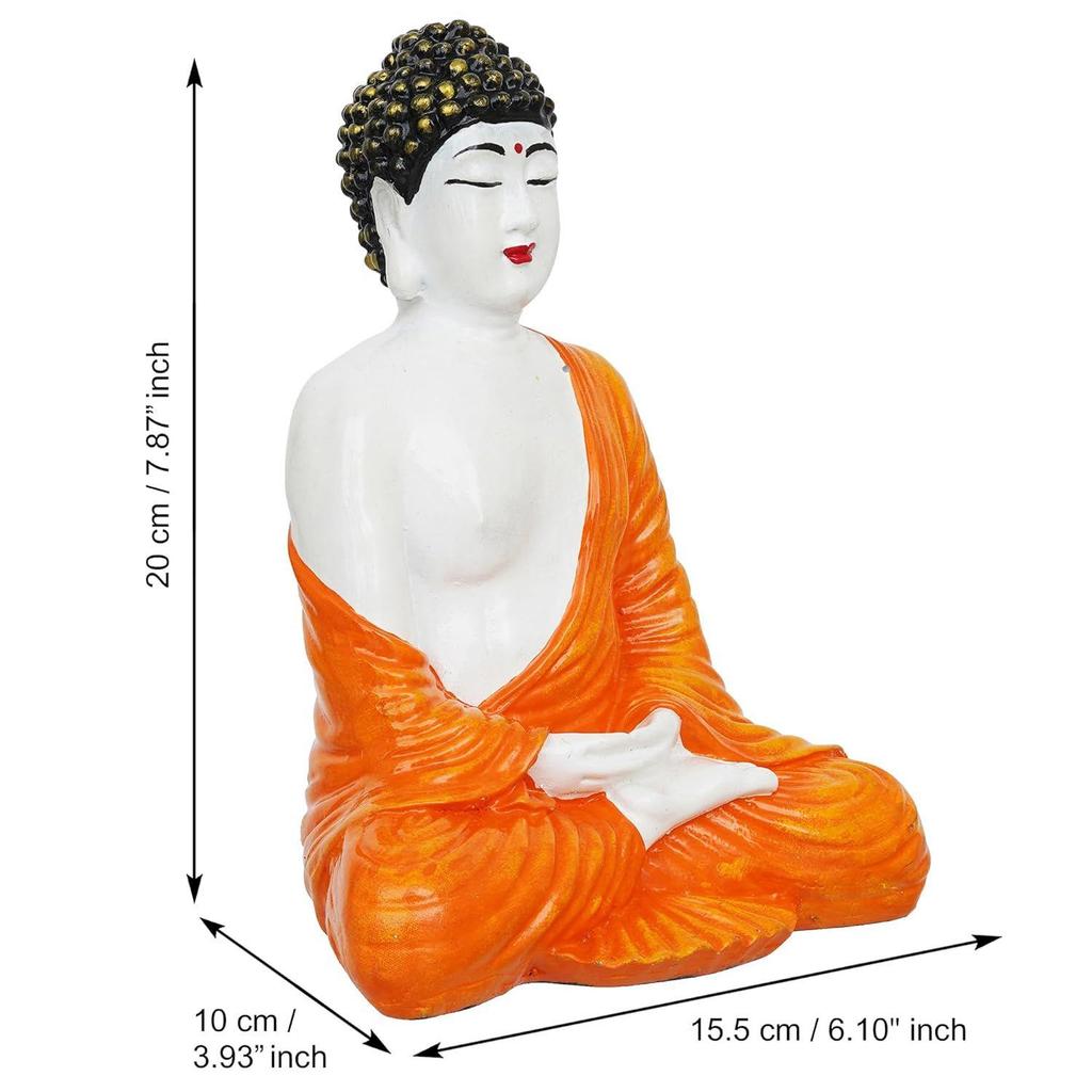 Orange White Resin Handcrafted Meditating Lord Buddha Statue for Living Room Home Decor Office |