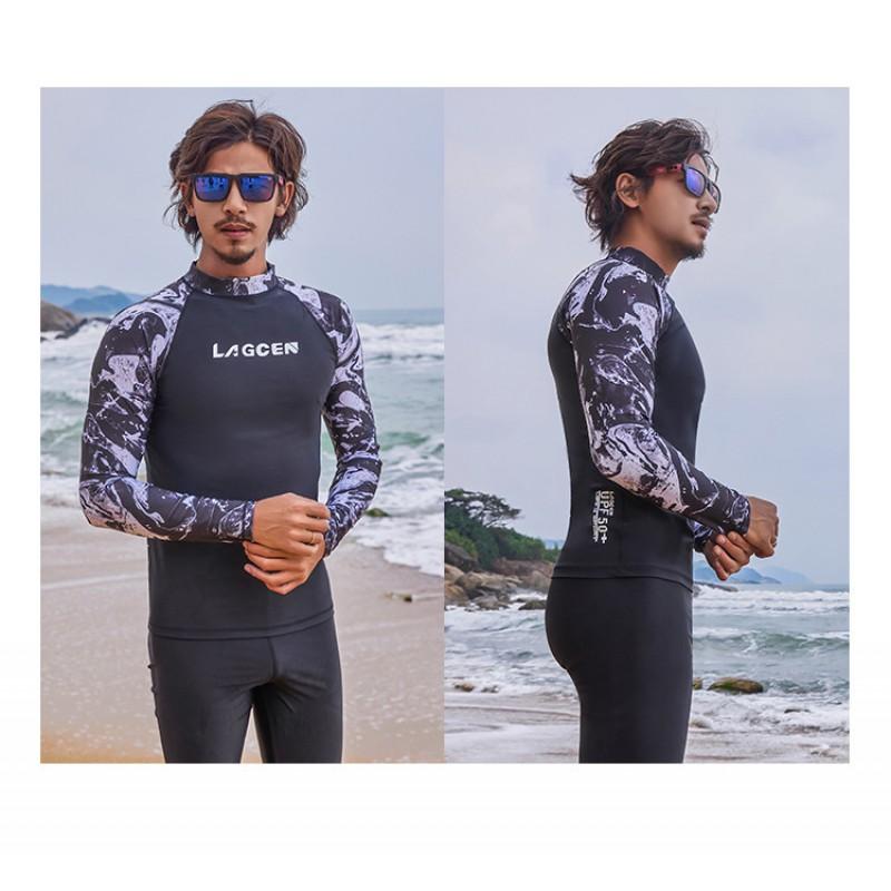 Mens UV Protection Rash Guard Long Sleeve Swimwear Diving Snorkeling Surfing Water Sports Quick Dry Nylon