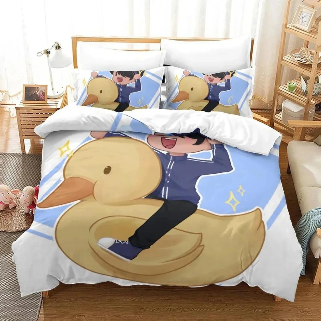 Anime Quackity Duck Bedding Set Boys Girls Twin Queen Size Duvet Cover Pillowcase Bed Boys Adult Fashion Home Textileextile