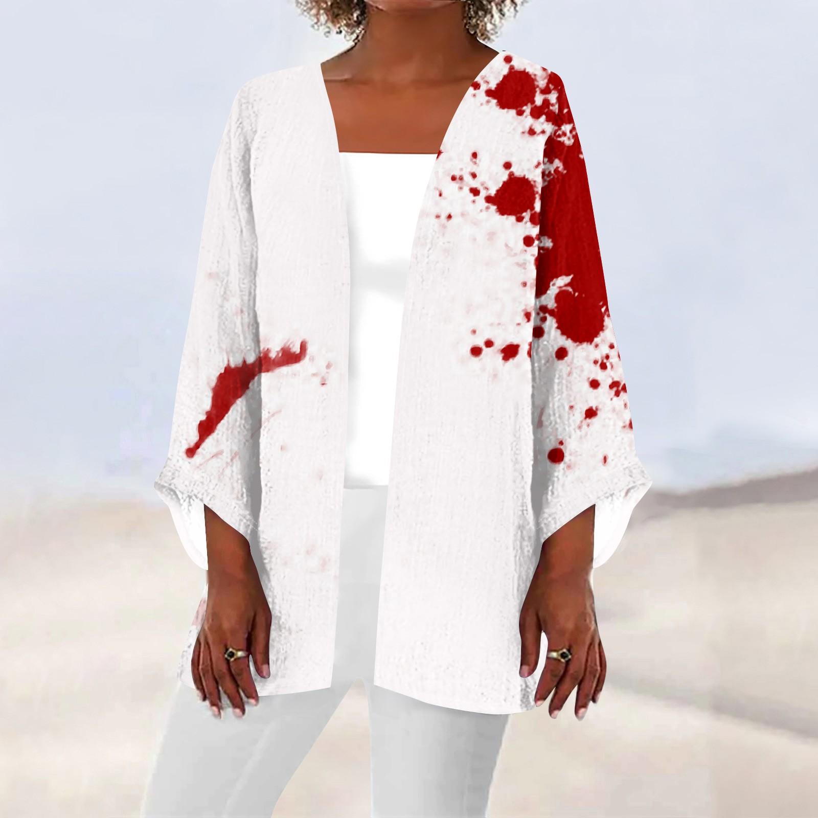 

Женская повседневная и модная легкая куртка средней длины с принтом на Хэллоуин S белый