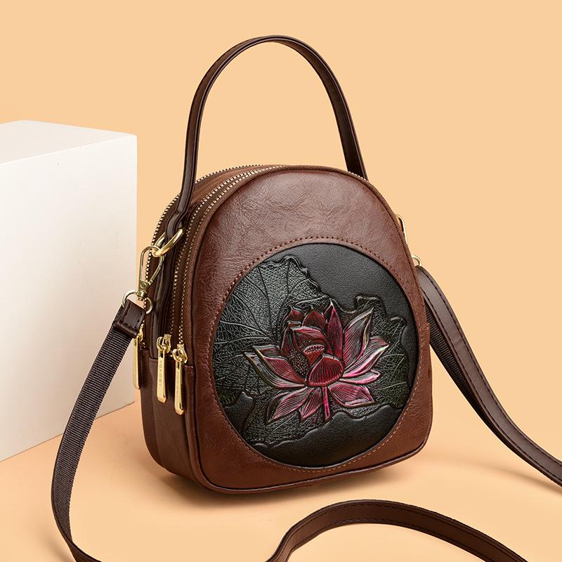 2025 Autumn-Winter Women's Lotus Handbag: Versatile Embossed Crossbody & Shoulder Bag