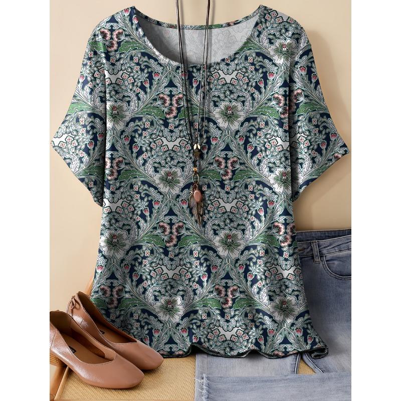 Paisley Pattern Women's 3D Print T-Shirt Ethnic Floral Short Sleeve Round Neck Casual Y2k Top Tees Summer Loose Female Clothing