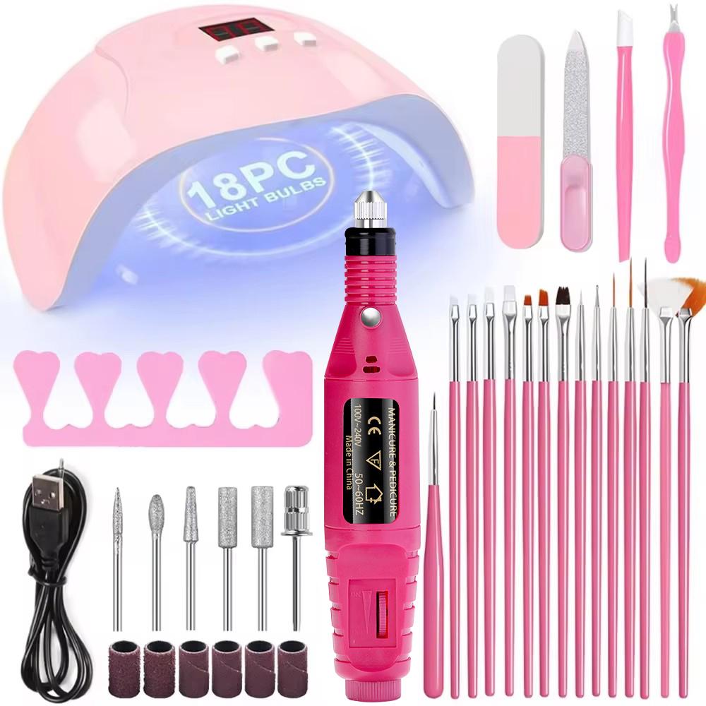 YIKOOLIN Professional Nail Art Kit With LED UV Nail Lamp Gel Curing Machine Electric Nail File Drill Manicure Tools Set