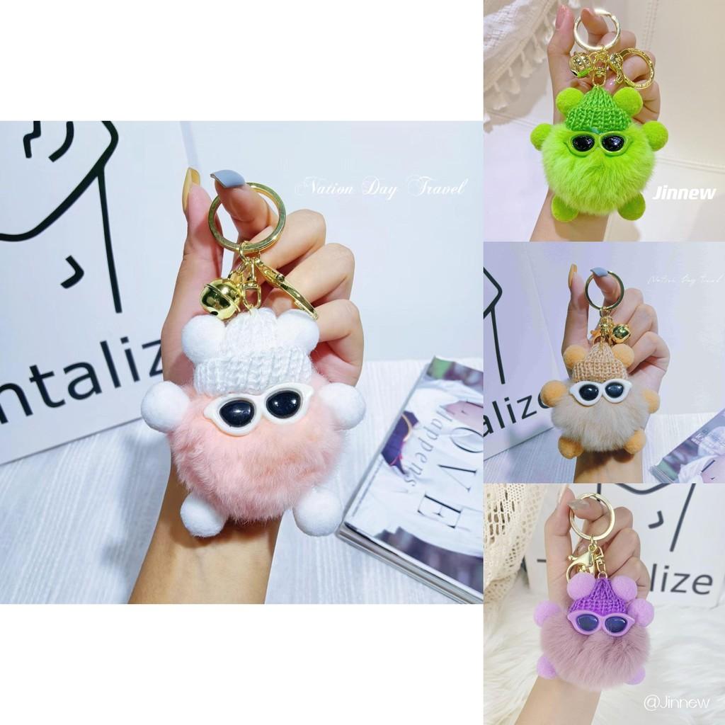 Charming Rabbit Fur Pom Pom Keychain Colorful Plush Cartoon Bag Charm For Stylish Accessories