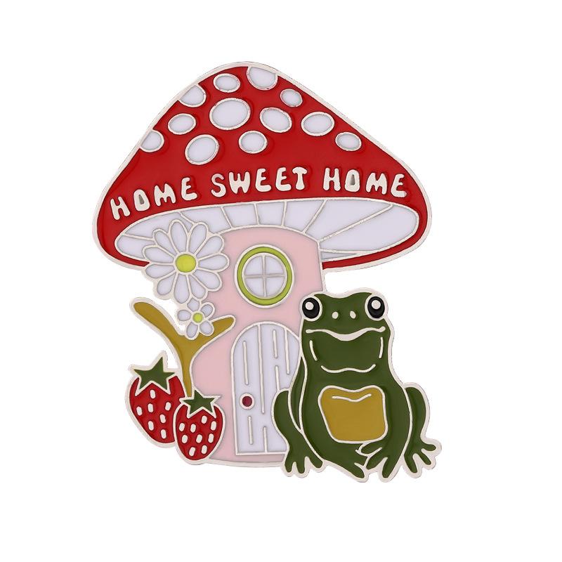 

Mushroom Charming Alloy Frog Brooch Decorative Badge For Trendy Clothing And Bags