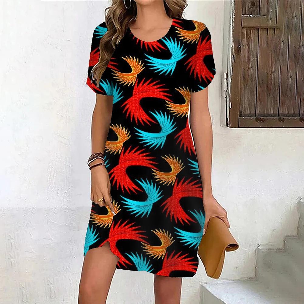 Fashion 3D Print Summer Dress Loose Casual Short Sleeve O-Neck Mini Dress
