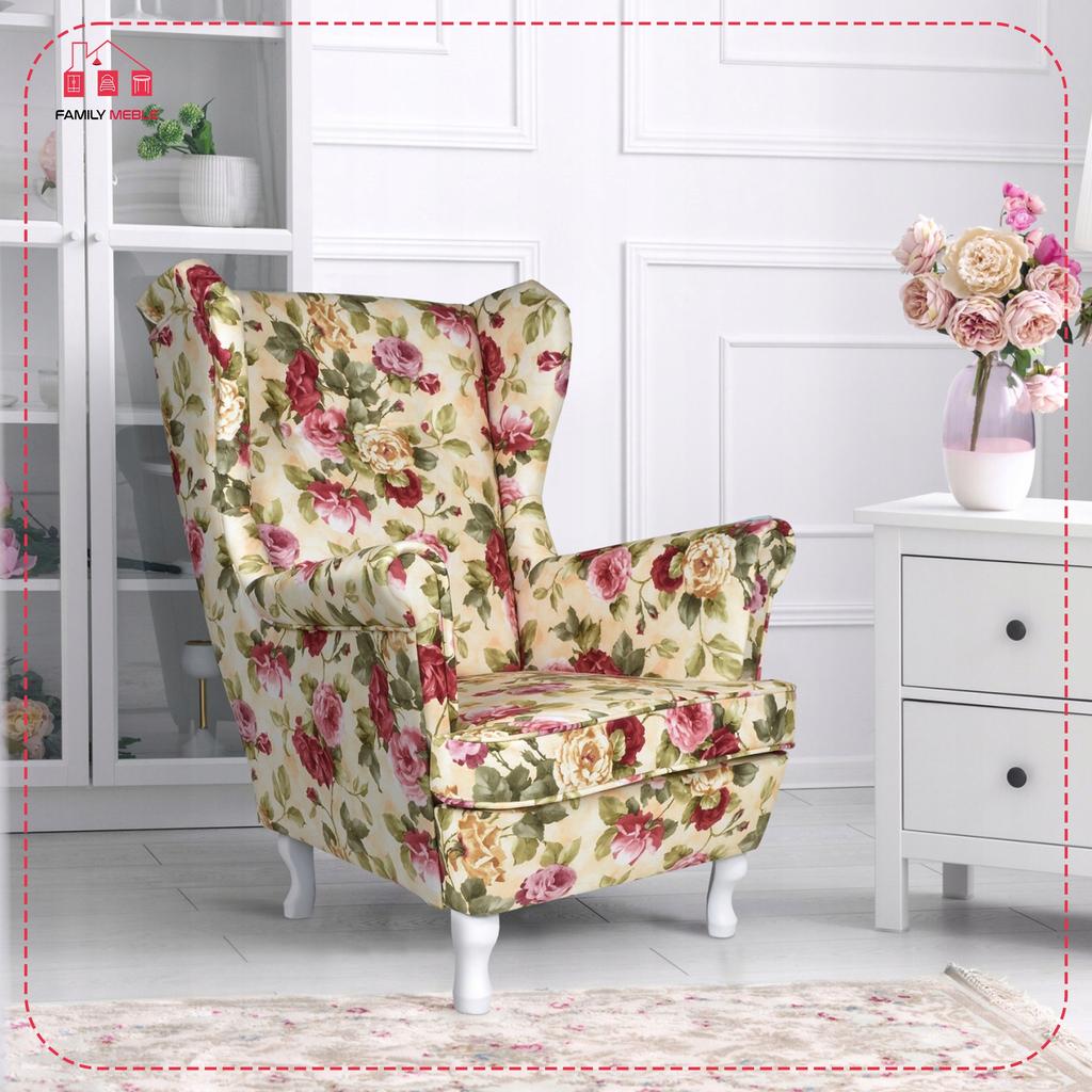 ARI PRINT Scandinavian Family Furniture Wing Chair, Checkered Panels Pattern