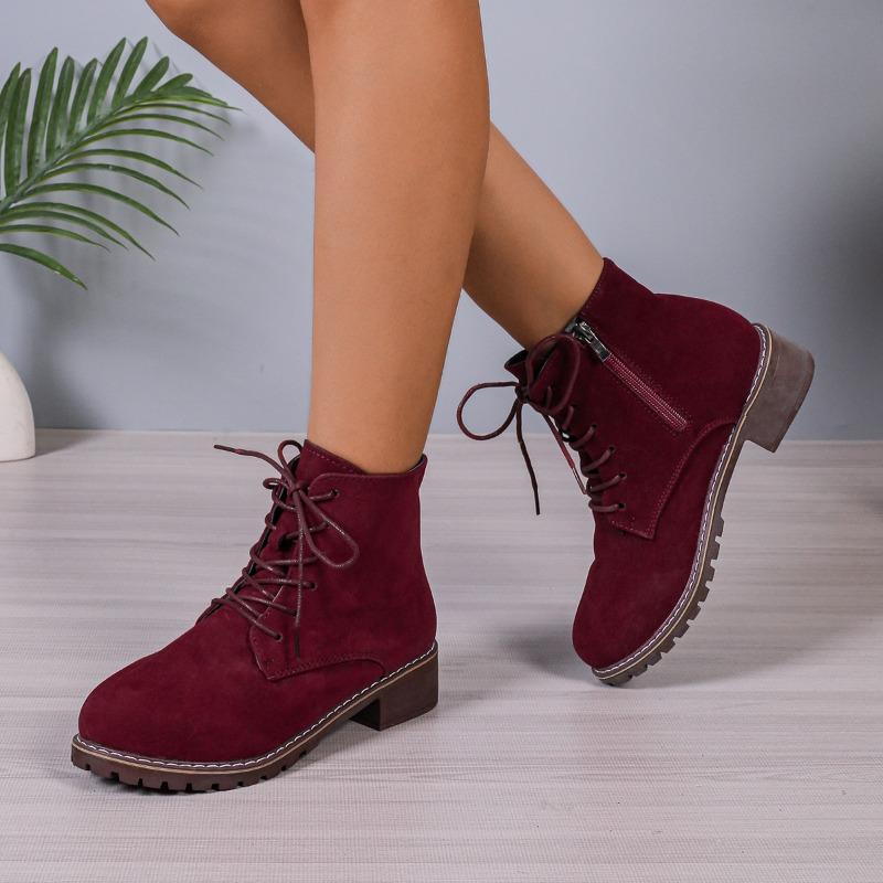 Elegant minimalist women's boots autumn winter new round toe lace up women's shoes fashionable versatile warm women's boots