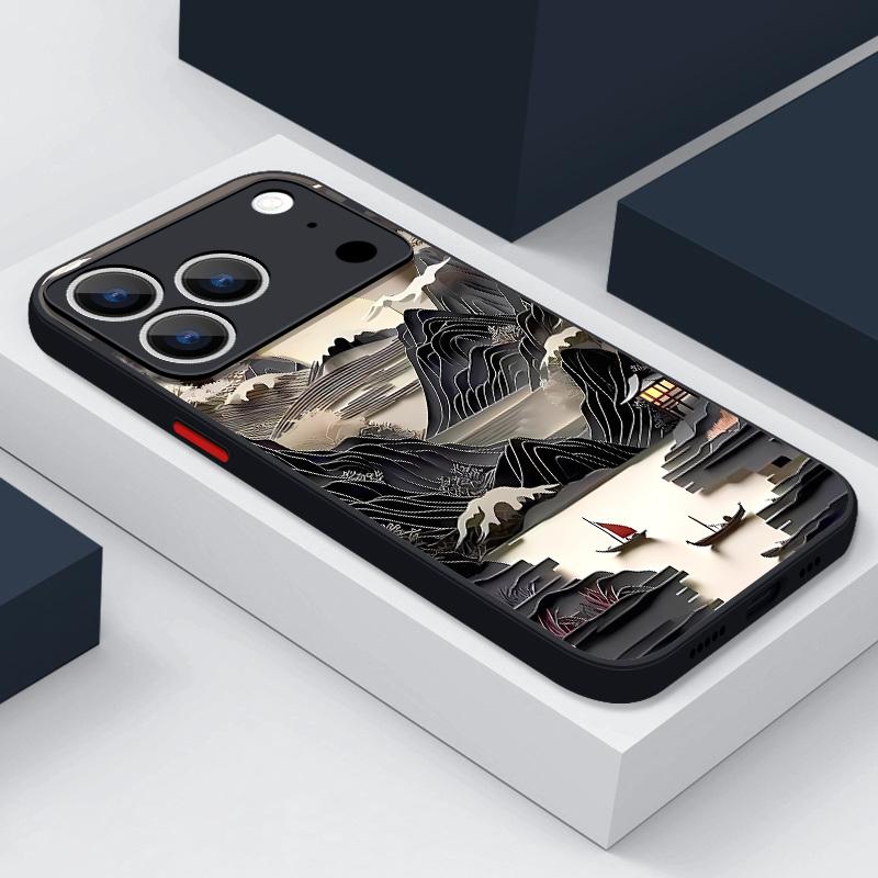 Ink Painting Patterns Phone Case For iPhone Air 16e 17 16 15 14 17 Pro Max 13 12 Pro 17 Shockproof Hard PC Soft Edge TPU Cover