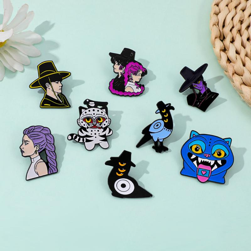 Happy Blue Cat Enamel Pin Fantastic Hunter Team Brooches Woman Men Backpack Badge Accessories Lapel Pin Jewelry Gift