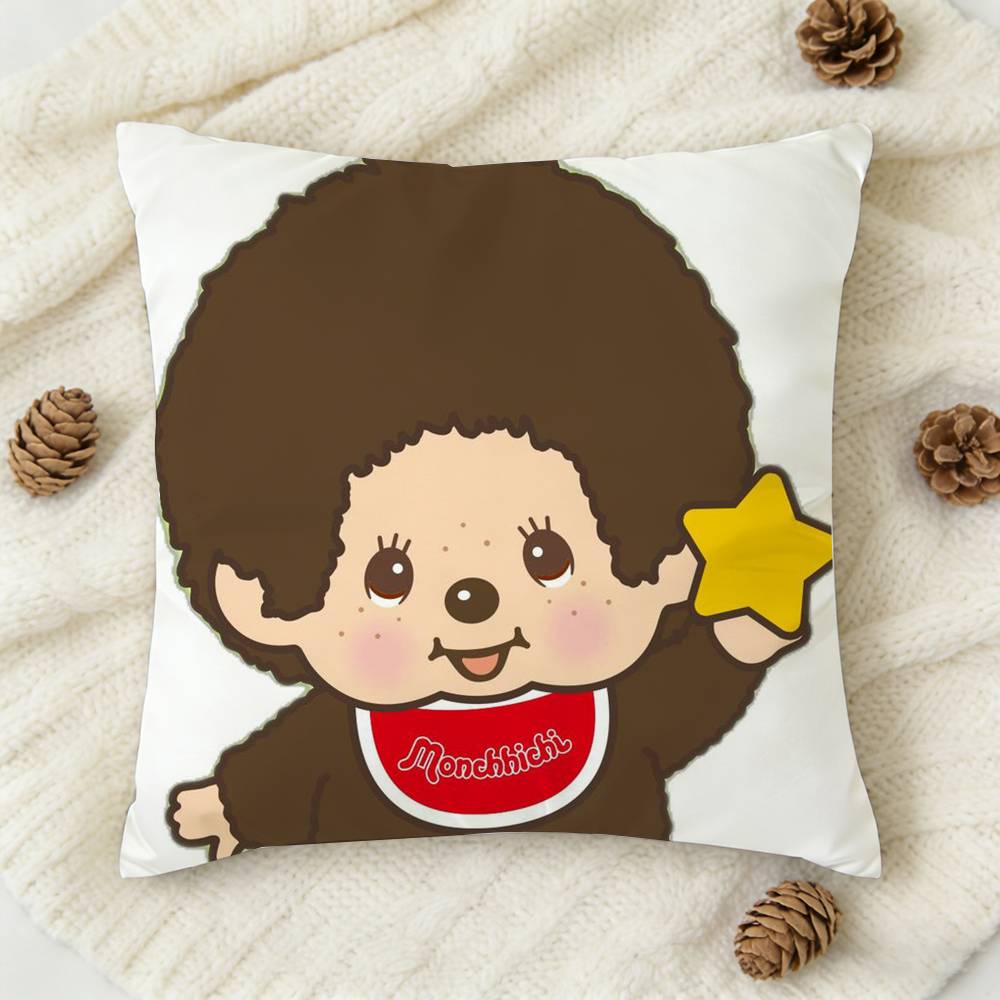 Cute MMonchhichi Doublesided Printed Square Decorative Cushion Cover for Sofa Living Room Home Decor