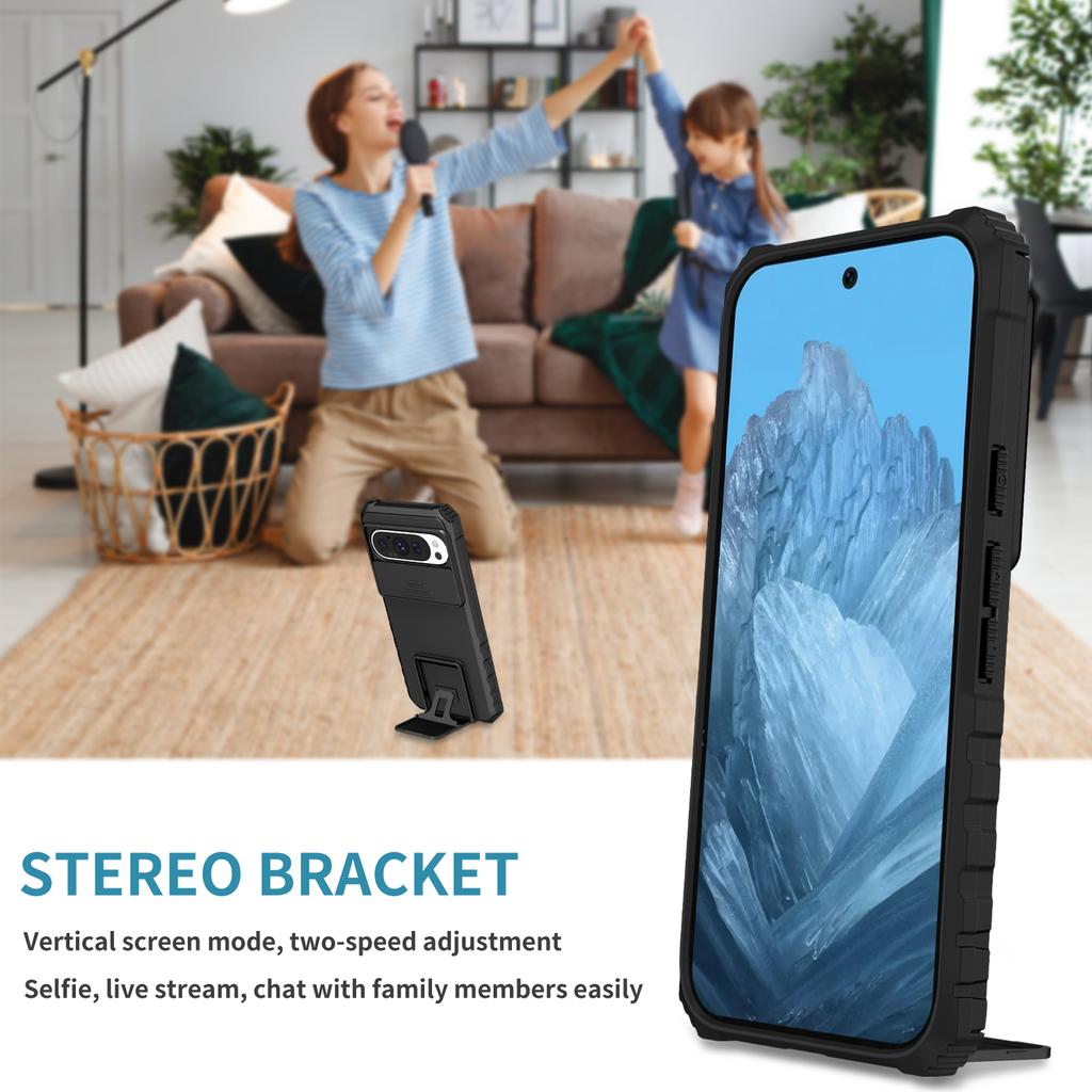 For Google Pixel 9/9 Pro Case Camera Slider PC+TPU Phone Cover with Kickstand
