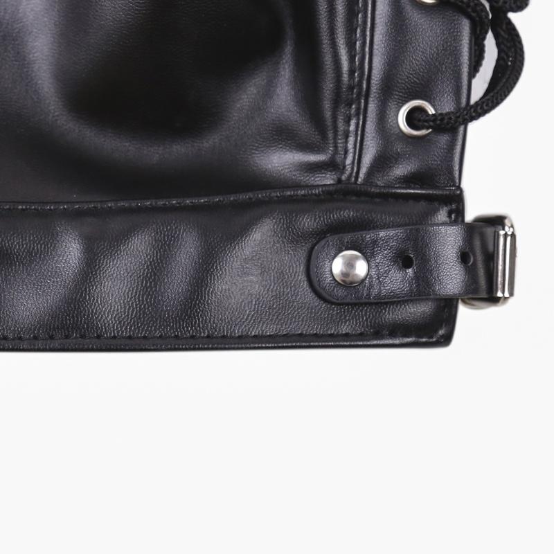 Unisex Damen Herren Cosplay Gesichtsmaske Halloween Sexy PU Leder Kordelzug Vollmasken Kapuze für Rollenspiel Kostüm Kopfbedeckung