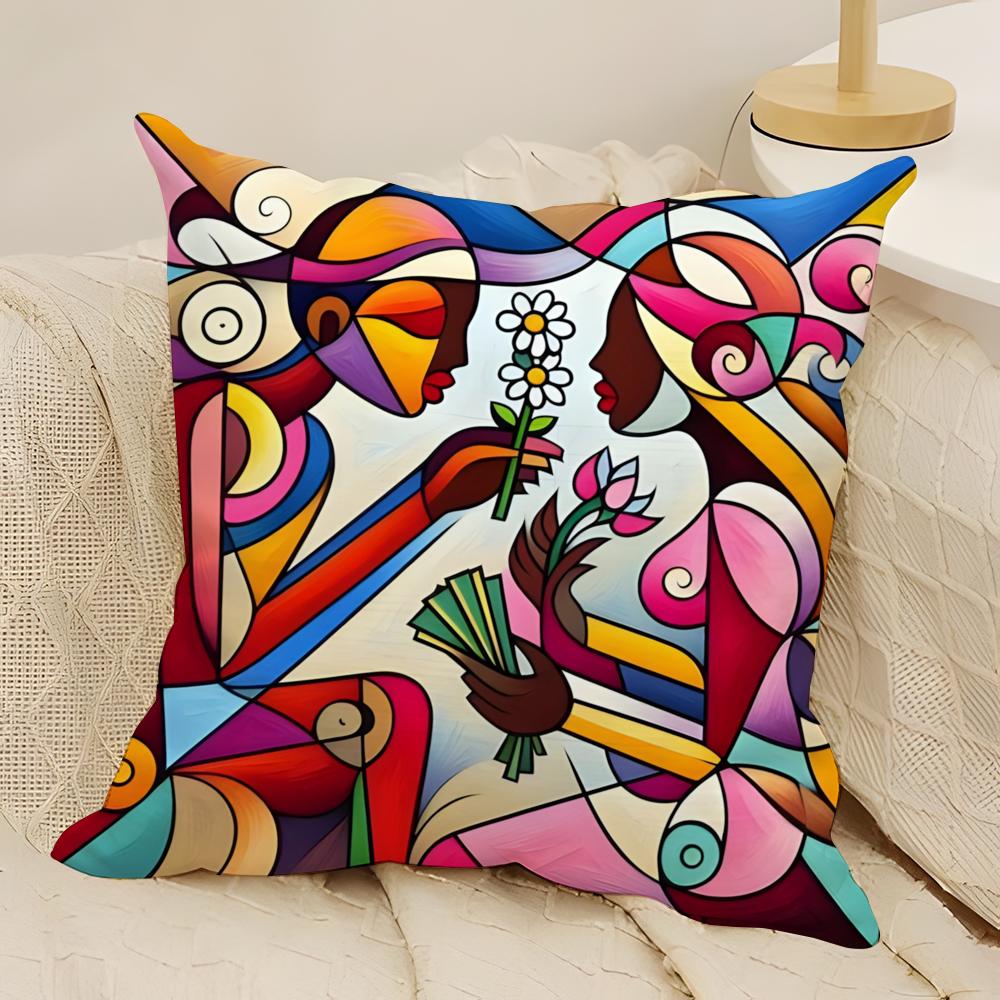 fashing Illustration of diagonal square Pillow Case Natural Linen Double-Sided Printing Sofa Home Decor Cushion Cover