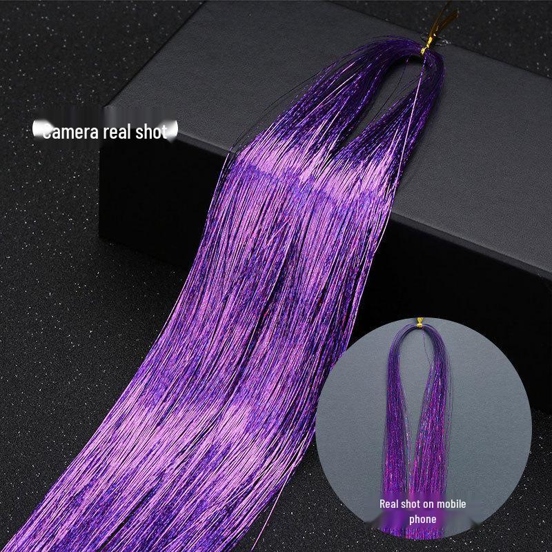 Gold Laser Tinsel Hair Extensions - Shiny Metal Wire, Colorful and Seamless.