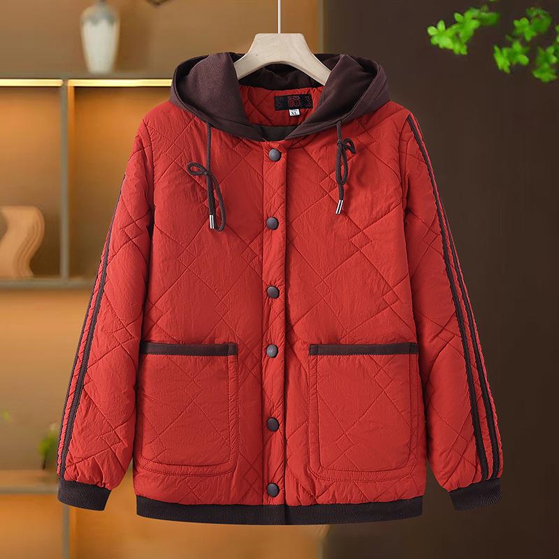 

Elegant Hooded Cotton Jacket for Moms - Thick, Fashionable Fall & Winter Outerwear for Middle-Aged and Elderly XL (90-105 kg) помаранчевий
