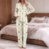 Pigiama da Donna Stampa alla Moda Top a Maniche Lunghe con Bottoni Pantaloni con Tasca Casa Casual Collo a Tacche Scollo a V Set Due Pezzi