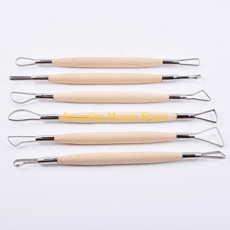 F26C Clay Sculpting Tools Set of 6 Double for Head Handle Wax Pottery Carving Sculpture for DIY Craft Ceramic Polymer Tool